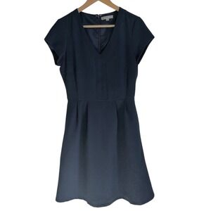 DE COLLECTION‎ Fit & Flare Dress - V-Neck, Short Sleeve, Navy Blue, S